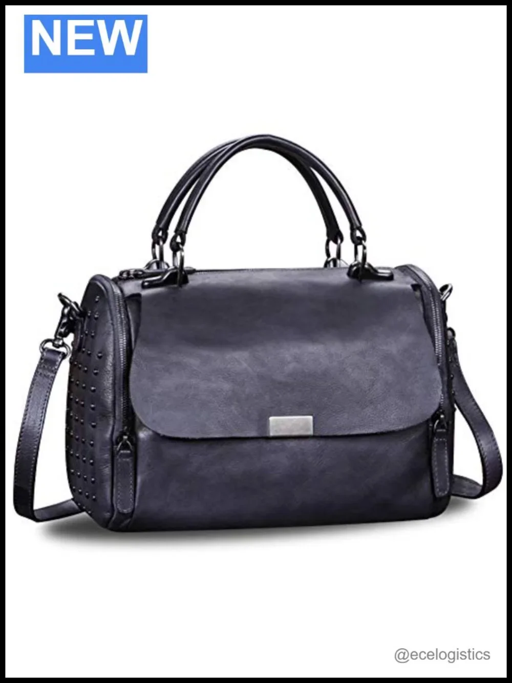 Vintage Genuine Leather Satchel Handbag Crossbody Top Handle Purse